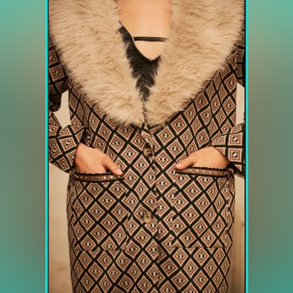 NWT NEKANE | $225 Jacquard Removable Collar Coat - Picture 4 of 5